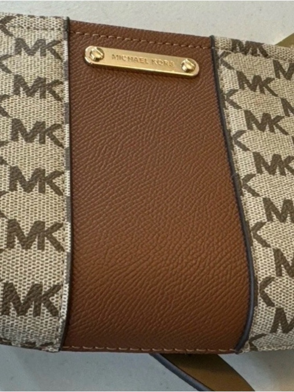 Michael Kors Tan and Brown Logo Shoulder Bag